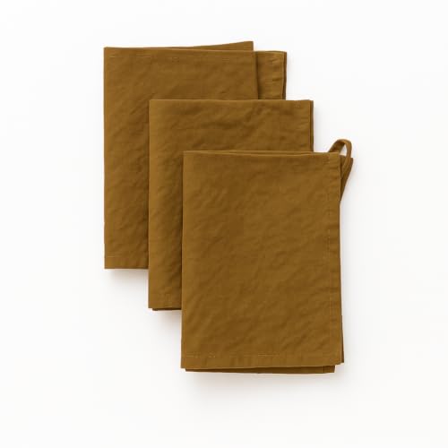 Ger3as Geschirrtücher Leinen – 3er-Set aus 100% Leinen – 45x65 cm Küchentücher mit Aufhänger – Leinentücher Made in Litauen – Hochwertige, saugstarke Trockentücher (Felsiges Braun) von Ger3as