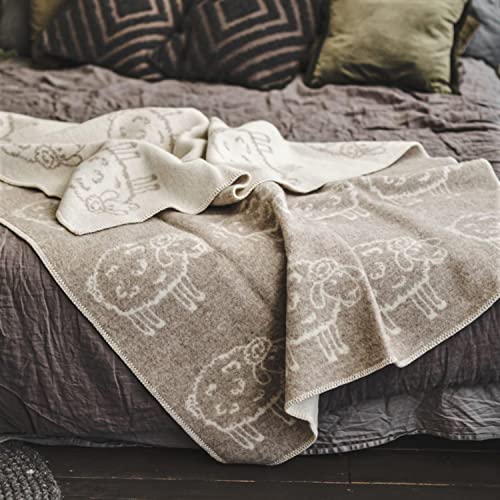 Ger3as Wendedecke Wolldecke Plaid 130 x 200 cm Warme Decke aus Schafwolle Decke Kuscheldecke Wolle Überwurf, Baumwolle Plaid oder Kuscheldecke für Sofa (Neue Schafe beige) von Ger3as