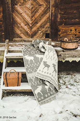 Ger3as Wendedecke Wolldecke Plaid 130 x 200 cm Warme Decke aus Schafwolle Decke Kuscheldecke Wolle Überwurf, Plaid oder Kuscheldecke für Sofa (Elch Grau) von Ger3as