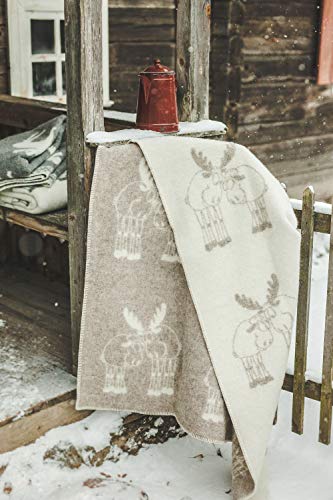 Ger3as Wendedecke Wolldecke Plaid 130 x 200 cm Warme Decke aus Schafwolle Decke Kuscheldecke Wolle Überwurf, Plaid oder Kuscheldecke für Sofa (Elchpaar Beige) von Ger3as