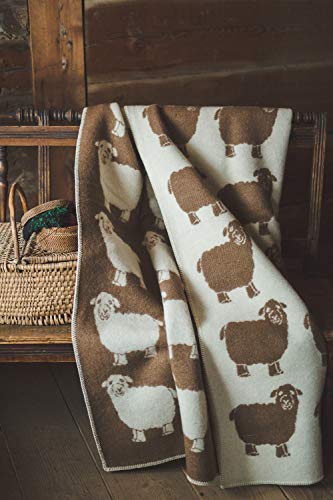 Ger3as Wendedecke Wolldecke Plaid 130 x 200 cm Warme Decke aus Schafwolle Decke Kuscheldecke Wolle Überwurf, Plaid oder Kuscheldecke für Sofa (Lamm Braun) von Ger3as