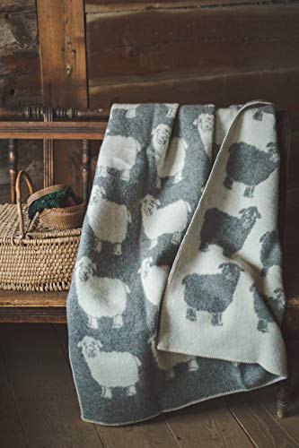 Ger3as Wendedecke Wolldecke Plaid 130 x 200 cm Warme Decke aus Schafwolle Decke Kuscheldecke Wolle Überwurf, Plaid oder Kuscheldecke für Sofa (Lamm Grau) von Ger3as