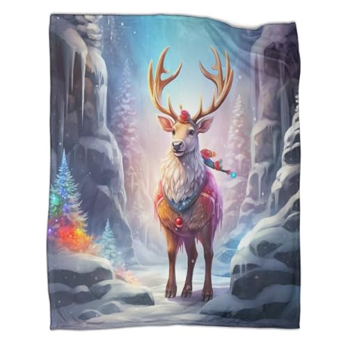 Buntes Rentier Plush Blanket 3D Print Blanket Sofa Blanket Warm Fuzzy Blanket Gifts for Bed Sofa Chair and Couch Gifts 40x50inch(100x130cm) von GeRRiT