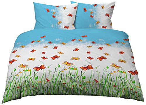 Gerald Wittmann 3 TLG. Bettwäsche 200x200 cm + 2X 70x90 cm, Baumwolle, Schmetterlinge Bunt Grün Blau Weiß Gerald Wittmann 3 TLG. Bettwäsche 200x200 cm + 2X 70x90 cm, Baumwolle, Schmetterlinge Bunt Grün Blau Weiß von Gerald Wittmann