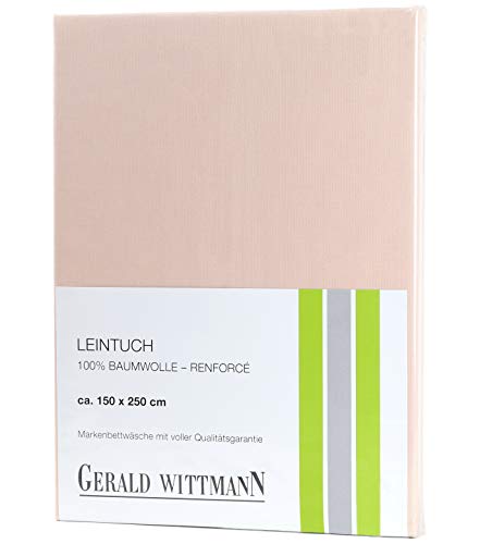 Gerald Wittmann Bettlaken 220x250 cm, 100% Baumwolle Renforce, Beige / Rosa von Gerald Wittmann