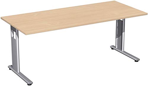 Gera Möbel C Fuß Flex Schreibtisch, Holzdekor, buche/Silber, 180 x 80 x 72 cm von Gera Möbel