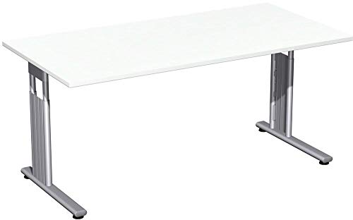 Gera Möbel C Fuß Flex Schreibtisch, weiß/Silber, 160 x 80 x 68-82 cm von Gera Möbel