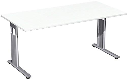 Gera Möbel C Fuß Flex Schreibtisch, weiß/Silber, 160 x 80 x 68-82 cm von Geramöbel