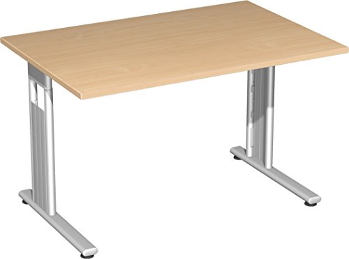 Gera Möbel S-617102-BU/SI Schreibtisch Lissabon, 120 x 80 x 68-82 cm, buche/Silber von Geramöbel