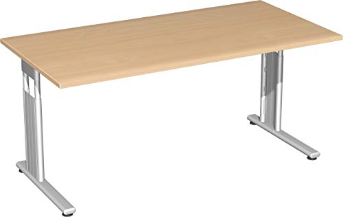 Gera Möbel S-617103-BU/SI Schreibtisch Lissabon, 160 x 80 x 68-82 cm, buche/Silber von Geramöbel