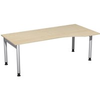 Geramöbel Manuell höhenverstellbarer Schreibtisch Profi, 4-Fuß-Gestell, PC-Form-Tischplatte rechts, BxT 2000 x 1000 mm, Ahorn von Geramöbel