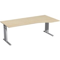 Geramöbel Manuell höhenverstellbarer Schreibtisch Profi, C-Fuß-Gestell, PC-Form-Tischplatte rechts, BxT 2.000 x 800/1.000 mm, Ahorn von Geramöbel