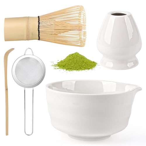 5 Stück Matcha Set, Matcha Whisk Set, Matcha Tea Set, Stylisches Matchas Set Mit Matcha Besen, Matcha Filtersieb, Matcha-Schale, Chasen und Matcha Löffel, für Einsteiger (C) von Gerbala