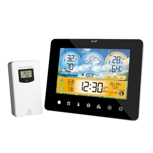 Gerbala Wetterstation Funk mit Außensensor, Farbdisplay, Wettervorhersage, Temperatur, Luftfeuchtigkeit, Wecker mit Schlummerfunktion, Weather Station Digital Funkuhr, für Innen und Außen Gerbala Wetterstation Funk mit Außensensor, Farbdisplay, Wettervorhersage, Temperatur, Luftfeuchtigkeit, Wecker mit Schlummerfunktion, Weather Station Digital Funkuhr, für Innen und Außen von Gerbala