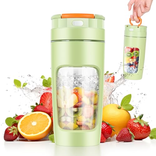 Tragbarer Mixer，Mini-Mixer, tragbarer persönlicher Mixer, 600 ml Becher, Auslaufsicherer Deckel, Leistungsstarker Mini Standmixer, Kabellos & Wiederaufladbar, Zerkleinert Eis & Obst (Grün) von Gerbala