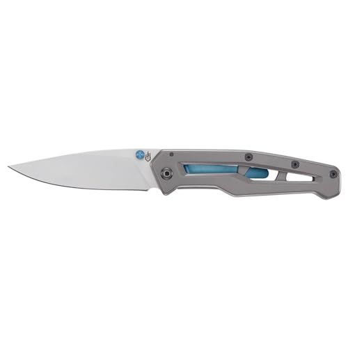 Gerber Taschenklappmesser mit glatter Klinge und Taschenclip, Paralite, Klingenlänge: 7,9 cm, Silber/Blau, 1069417 von Gerber