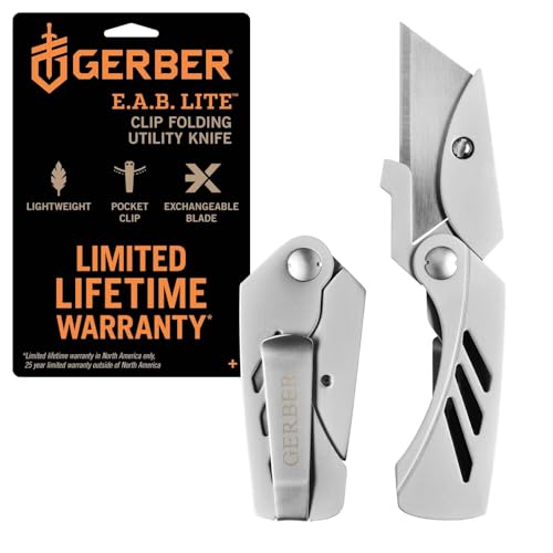 Gerber Cuttermesser, EAB Utility Lite, Klappbar, Klingenlänge: 3,8 cm, Edelstahl, Silber, 31-003036 von Gerber