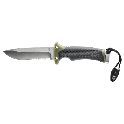 Gerber Outdoor/Survival-Messer mit Teilwellenschliff, Ultimate Survival Fixed, Klingenlänge: 12 cm, Rostfreier Stahl, 30-001830, Schwarz von Gerber