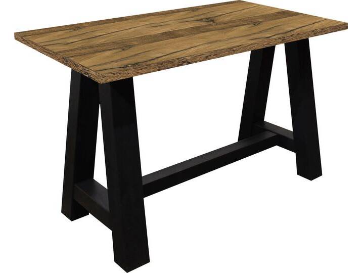 Bartisch MÄUSBACHER, schwarz (schwarzstahl, plankeneichefarben, schwarzstahl), B:140cm H:105cm T:70cm, Tische, Bartisch, Gestell in A-Form (Breite 120, 140 oder 160 cm) von Gerd-Mäusbacher