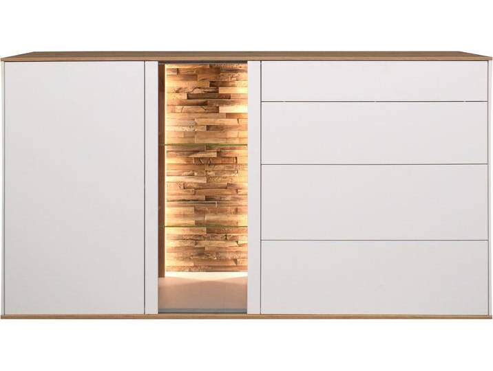 Kommode MÄUSBACHER, weiß (ice weiß supermatt, asteiche), B:169cm H:90cm T:42cm, Sideboards, Faro Sideboard B 169 cm, inkl. Beleuchtung, Push to open Funktion von Gerd-Mäusbacher