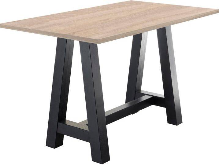 Mäusbacher Bartisch, Gestell in A-Form (Breite 120, 140 oder 160 cm), braun schwarz, 160 cm, schwarzstahl /eichefarben sägerau von Gerd-Mäusbacher