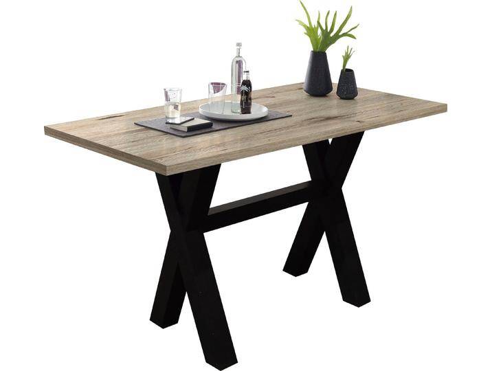 Mäusbacher Bartisch, Gestell in X-Form (Breite 120, 140 oder 160 cm), beige schwarz, 140 cm, schwarzstahl/sandeichefarben von Gerd-Mäusbacher