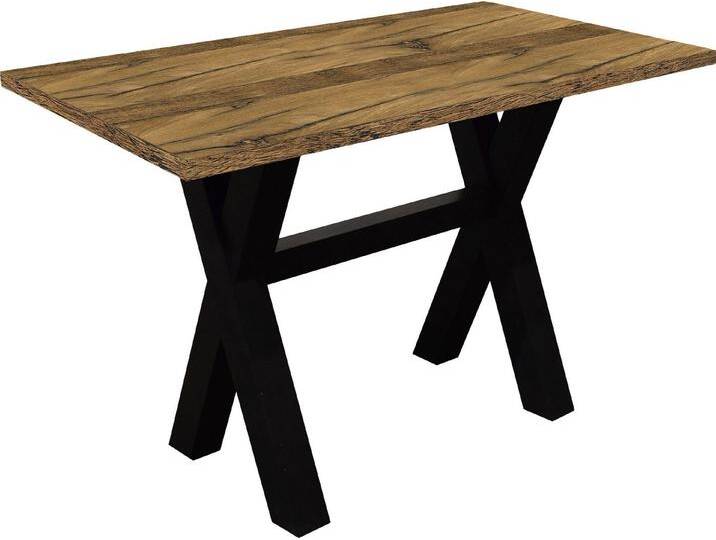 Mäusbacher Bartisch, Gestell in X-Form (Breite 120, 140 oder 160 cm), braun schwarz, 120 cm, schwarzstahl/plankeneichefarben von Gerd-Mäusbacher