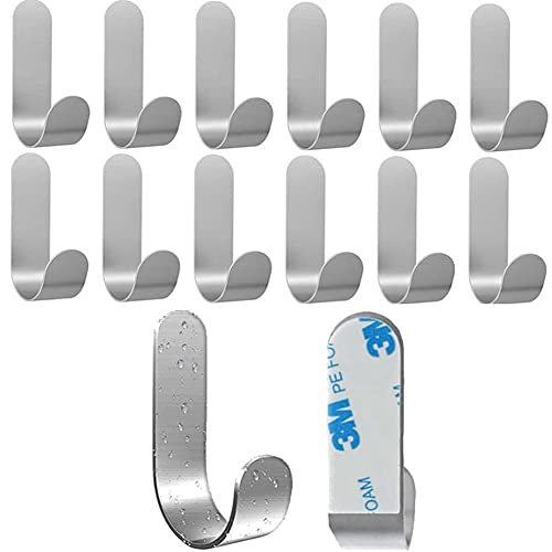 Gerhannery Klebehaken Selbstklebend Handtuchhaken 12 Stück Wandhaken aus Edelstahl, Handtuchhalter Wall Hooks Haken Ohne Bohren, Küchenhaken Kleiderhaken Türhaken Ideal für Bad Toilette Büro von Gerhannery