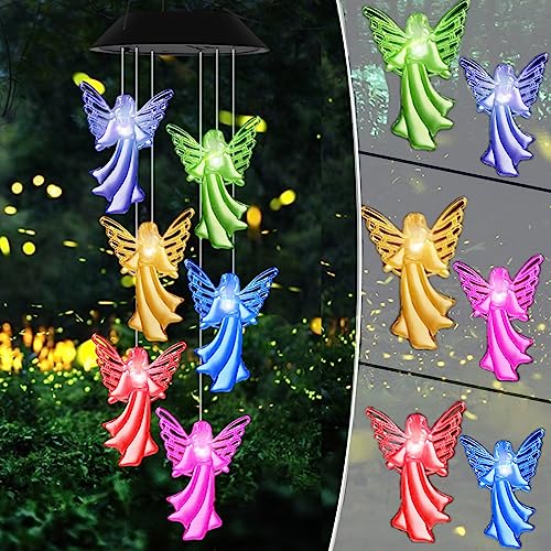 Gerhannery Solar Windspiel Glockenspiele Muttertagsgeschenk Dekor Lamp LED Solar Wind Chime Light Spiral Spinner Color Changing Garden Lamp (Weiße Kugel) (Ball) (Engel) von Gerhannery