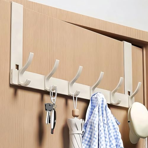 Gerhannery Türgarderobe zum Einhängen, Türhaken Ohne Bohren Türgarderobe mit 6 Haken, Praktisch Türhakenleiste Kleiderhaken Tür für Badezimmer und Schlafzimmer (Creme Weiß) von Gerhannery