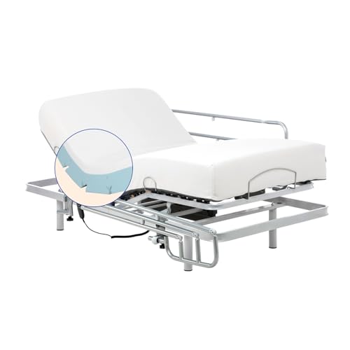 Gerialife® Elektrisches Gelenkbett, verstärkt mit viskoelastischer Matratze von 20 cm, kühler und weicher Stoff, Doppelmotor (105 x 190 cm, Fernbedienung über Kabel + Geländer) von Geriafy