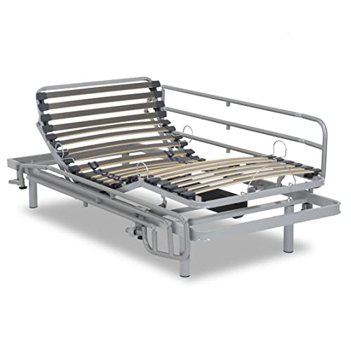 Gerialife® Elektrisches Bett verstärkt (90 x 200, kabellose Fernbedienung + Geländer) von Gerialife