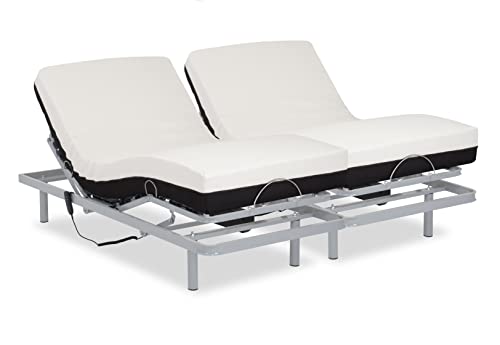 Gerialife Doppelbett mit Gelenk, verstärkt mit orthopädischer Memoryschaum-Matratze, 20 cm (180 x 190 cm, Kabelfernbedienung), grau, 180x190 von Gerialife