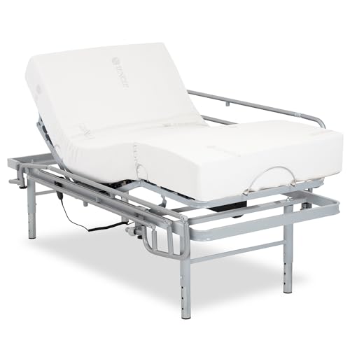 Gerialife - Lattenrost elektrisch verstellbar mit verstellbaren Beinen / Orthopädische matratze 20 cm. Visco Tencel (90x190 + Geländer) von Gerialife