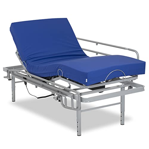 Gerialife - Pflegebett elektrisch verstellbar mit verstellbaren Beinen, Pflegematratze mit Kaltschaumkern und wasserdichtem Bezug HR (90x200 + Geländer) von Gerialife