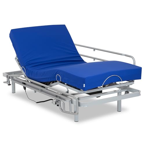 Gerialife - Pflegebett elektrisch verstellbar mit verstellbaren Beinen | Pflegematratze mit Kaltschaumkern und wasserdichtem Bezug HR (80x190 + Geländer) von Gerialife