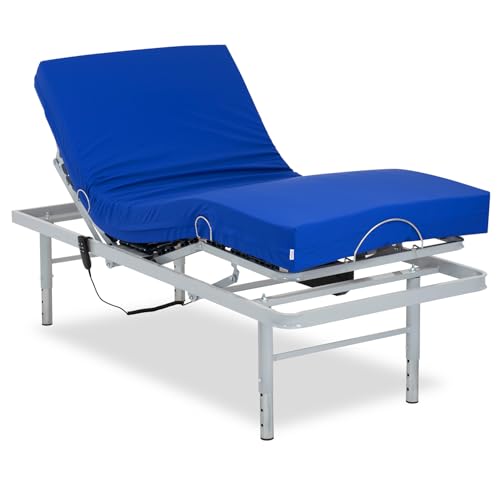 Gerialife Set mit Gelenkbett mit verstellbaren Beinen | medizinische Matratze aus viskoelastischem Material, wasserdicht (90 x 190 cm), Ohne Geländer, 90x190 von Gerialife