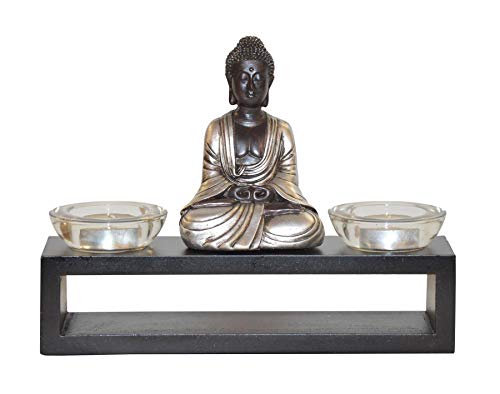 Japanischer Buddha Teelichthalter 26cm schwartz und silber von GerichteKeuze