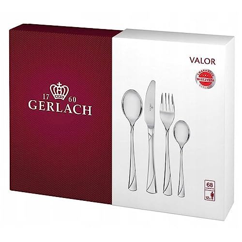 Gerlach Valor Besteck-Set 12 Personen Spülmaschinenfest Essbesteck Edelstahl Elegantes Besteck Messer Gabel Löffel Teelöffel Tafelbesteck Kuchengabel Kuchenspachtel Rostfrei 68 Stk von Gerlach