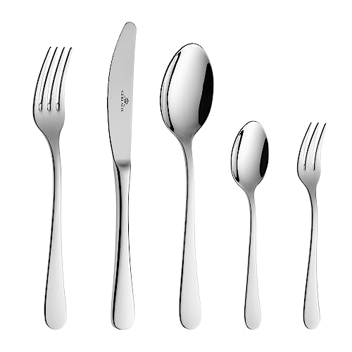 Gerlach 1760 Flow Set 12 Personen Spülmaschinenfest Essbesteck Besteck aus Edelstahl Messer Gabel Löffel Teelöffel Tafelbesteck Rostfrei 60 STK, 18/10 Steel, Silberglänzend von Gerlach