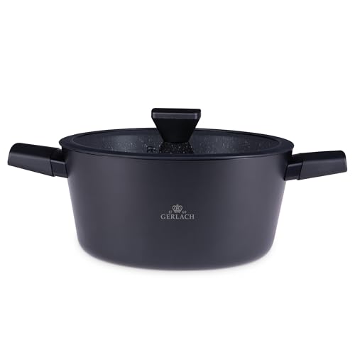 Gerlach Granitex Topf Kochtopf Keramik Beschichtet Induktionsgeeignet Kochtöpfe Für Elektro Gas Keramik Induktion Herd Pfannen Töpfe Schwarz 24 cm 4,4 L von Gerlach