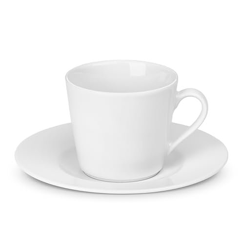 Gerlach Modern Tassen-Set Mit Untertassen 12-Teilig Kaffeetassen 6 Stk Kaffeetasse Teetasse Aus Porzellan Kaffeeservice Für 6 Personen Kaffeebecher Weiss 200ml, Elfenbeinfarbe von Gerlach