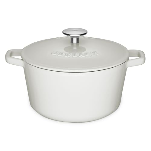 Gerlach Nature Iron Gusseisen-Topf Kochtopf 3 L mit Deckel 21 cm Bräter Schmortopf Brottopf Brotbacktopf Bratentopf Emailliert Induktion Weiß von Gerlach