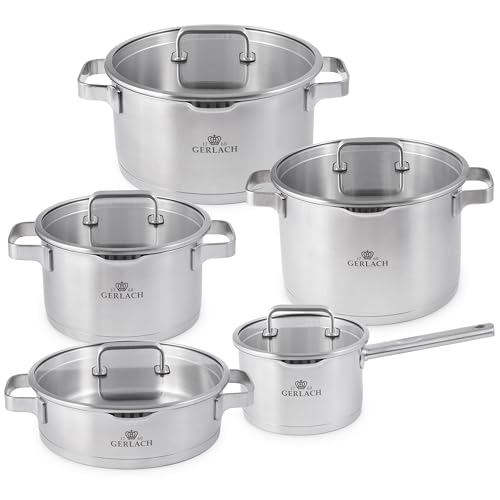 Gerlach Prestige Plus Topf-Set Aus Edelstahl Kochtopf-Set Induktion Induktionstöpfe-Set Töpfe-Set Induktionsgeeignet Spülmaschinenfest Kochgeschirr 1,5 L 2,5 L 3 L 4,5 L 6 L 5 Stück von Gerlach