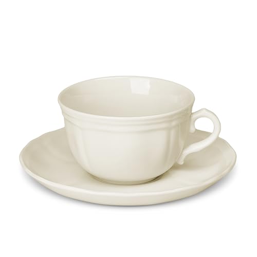 Gerlach Retro Tassen-Set Mit Untertassen 12-Teilig Kaffeetassen 6 Stk Kaffeetasse Teetasse Aus Porzellan Kaffeeservice Für 6 Personen Kaffeebecher Elfenbeinfarbe 250ml von Gerlach