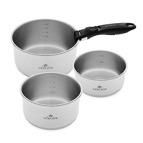 Gerlach Smart Steel Topf-Set Edelstahl Abnehmbarer Griff Kochtopf-Set Induktion Induktionstöpfe-Set Töpfe-Set Induktionsgeeignet Kochgeschirr 3 Stück von Gerlach