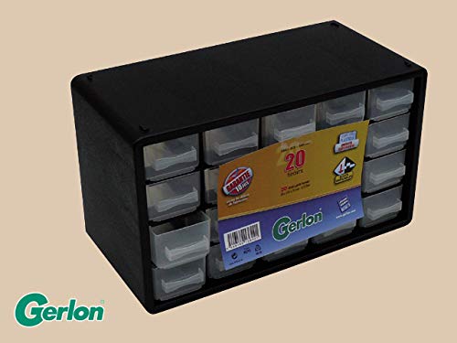 Block mit 20 Schubladen, Struktur aus Kunststoff – 184 x 305 x 149 mm von Gerlon
