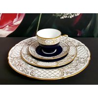 1960S Schumann Tee-Service Für 1 - Kobalt-Blau Und Gold Großer Teller + Frühstücksteller Untertasse Tasse Handbemalt Made in Germany von GermanVintageGifts