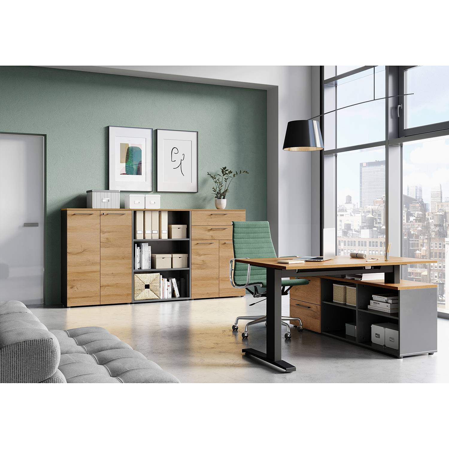 home24 Aktenschrank GW-Agenda II 80 x 120 x 40cm Braun/Grau/Eiche Grandson Dekor/Graphit von home24