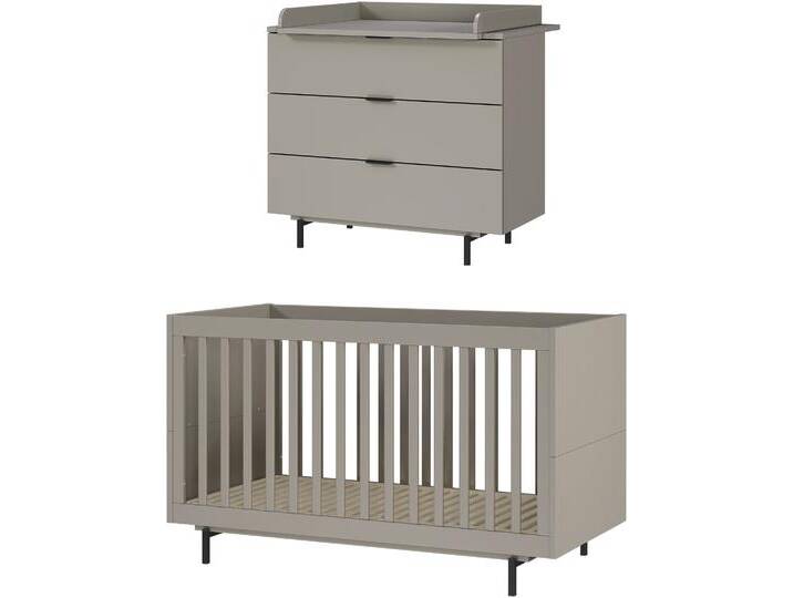 Babymöbel-Set GERMANIA Tomino , grau (steingrau), B:264cm H:102cm T:75cm, Spanplatte, Schlafzimmermöbel-Sets, modernes Design, mitwachsendes Komplett-Set, GS-zertfiziert von Germania